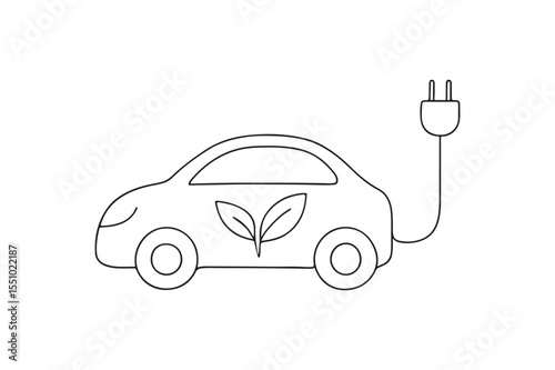 Electric Vehicle Leaf continuous one line drawing minimalism design
