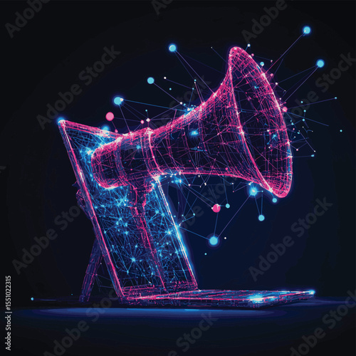 Digital marketing low poly wireframe illustration