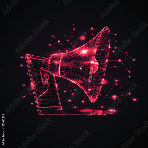 Digital marketing low poly wireframe illustration