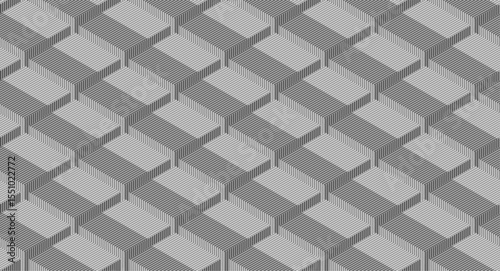 Dark grey abstract 3d cubes with minimal lines, geometric tech background. Vector concept linear design