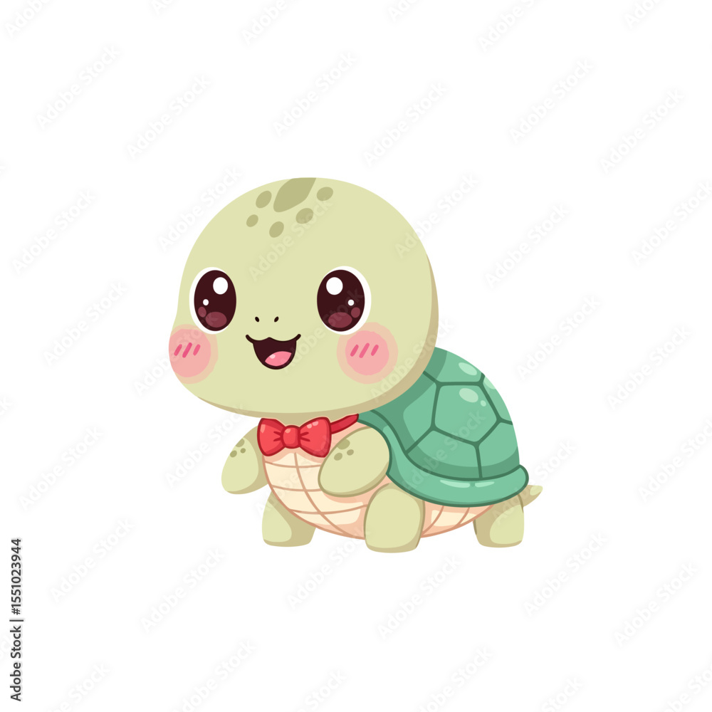 Obraz premium Cute Cartoon Turtle with Bow Tie Smiling and Posing.