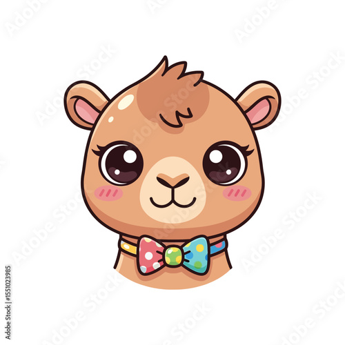 Cute Cartoon Llama with Bow Tie Big Eyes and Blush.