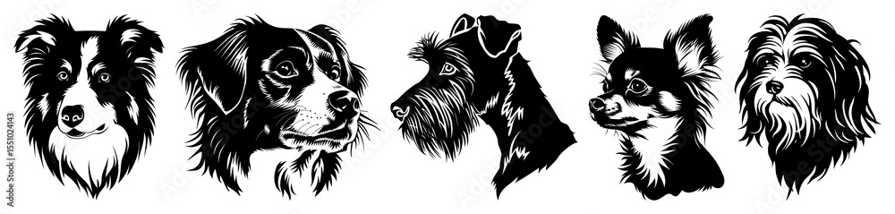 Fototapeta premium PNG Detailed dog breed silhouette illustrations, element set on transparent background