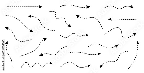 Curved dotted arrow. Zigzag arrow stripes design with dotted lines. Vector illustration