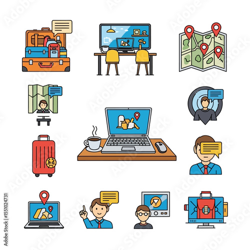 Flat Design Icons of Modern Technology and Travel.