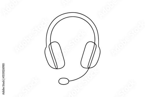 Headphones with Mic continuous one line drawing minimalism design