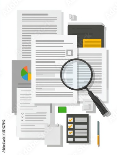 Detailed Audit Process Visual Showcasing Documents and a Review Checklist in a Professional Setting