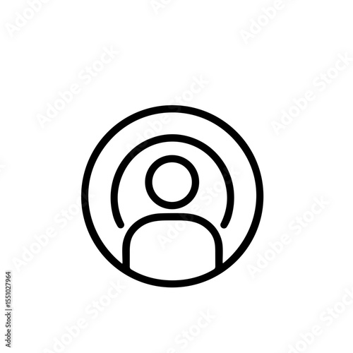 Simple Outline Person Inside Circle with Podcast Signal Icon Design