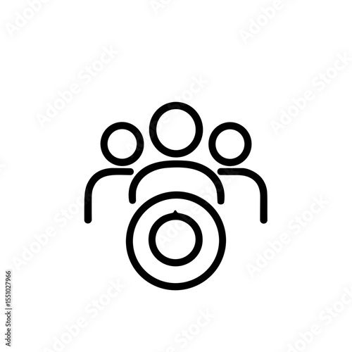 Simple Line Group People with Donut Chart Inside Icon Graphic
