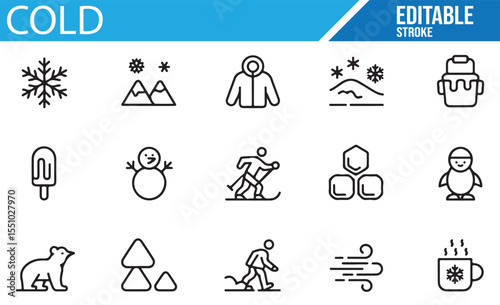 Cold Climate and Seasonal Icons for Winter Adventure