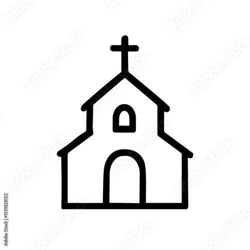 Outline Minimalist Handdrawn Church Building Simple Structure Religious Symbol Icon