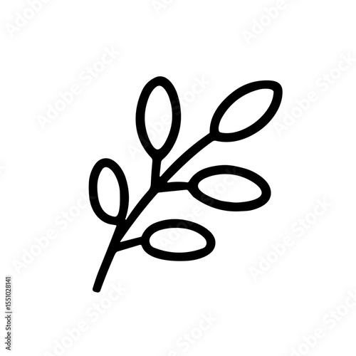 Simple Line Art Branch with Leaves Plant Nature Element Graphic