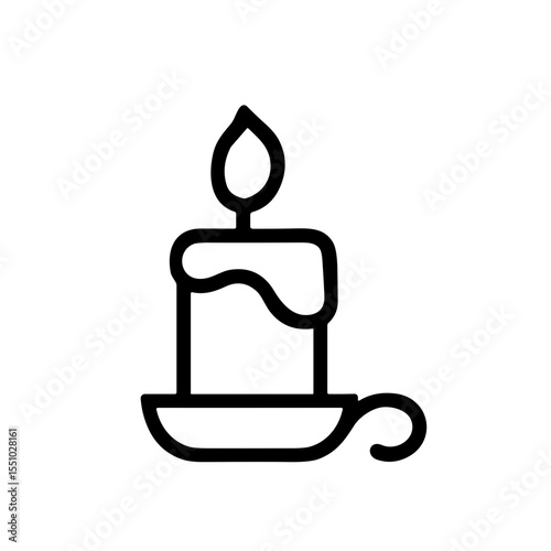 Simple Outline Candle with Holder Flame Burning Icon Illustration
