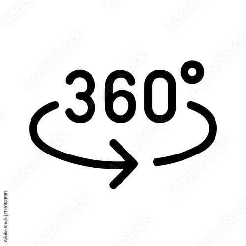 Simple Outline Rotation Arrow Around 360 Degree Circle Shape Icon