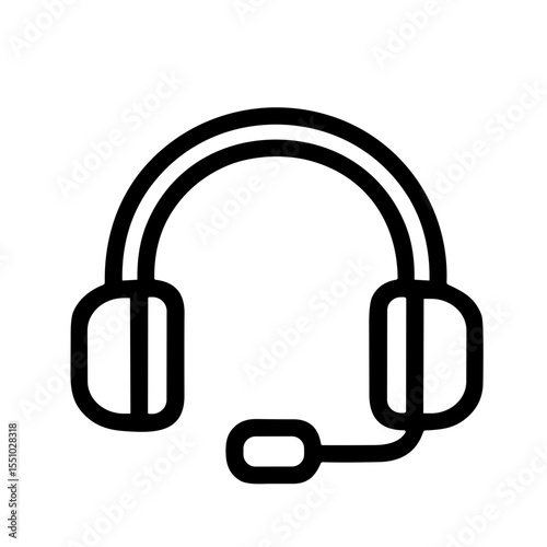 Line Art Headphone with Microphone Device for Communication and Entertainment Icon