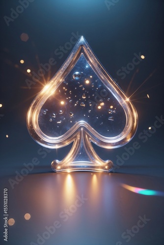 Futuristic Glass Spade Symbol with Bokeh Lights