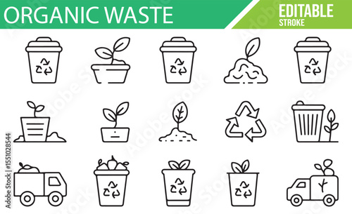 Set of Icons Representing Organic Waste and Sustainable Practices