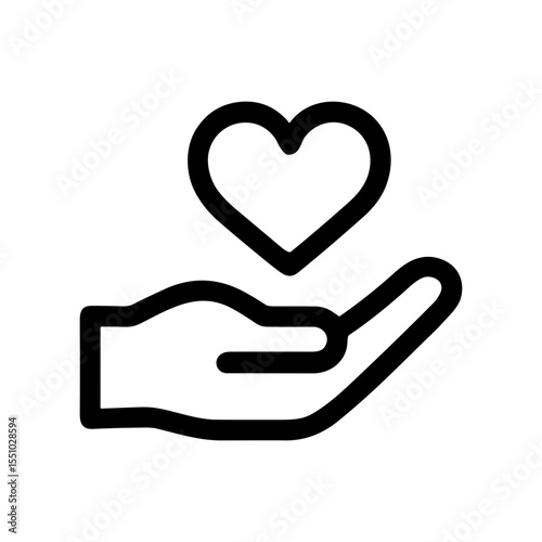 Outline Simple Hand with Heart Symbol Giving Care Line Icon