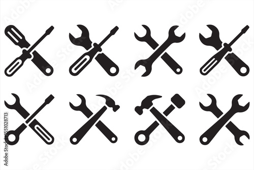 Final Silhouette Tool Icon Set with Wrenches, Hammers, and Screwdrivers
