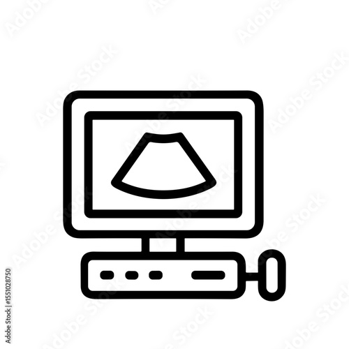 Simple Outline Style Ultrasound Machine Diagnostic Equipment Icon Illustration