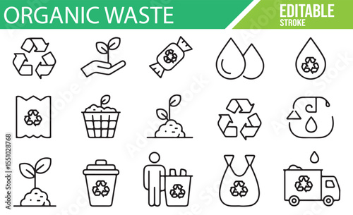 Organic Waste Recycling Symbols and Environmental Icons