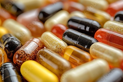 Close-up of a person taking multivitamin capsules as part of a daily health routine, Generative AI