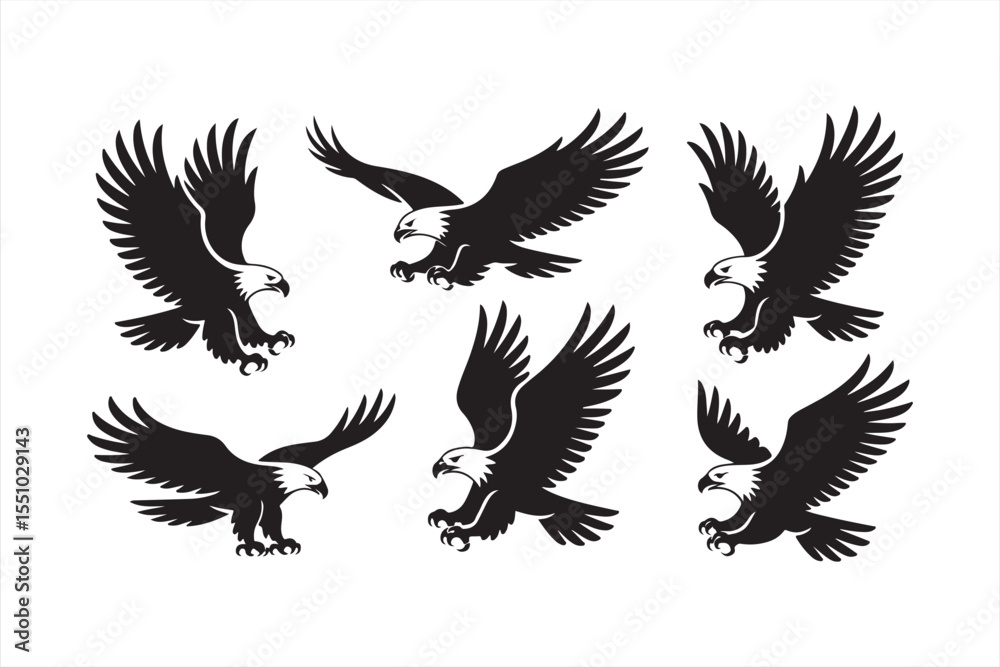 Obraz premium Aggressive flying eagle silhouette vector designs