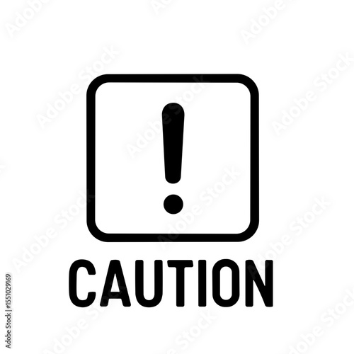 Minimalist Bold Outline Square Caution Sign with Exclamation Mark Icon