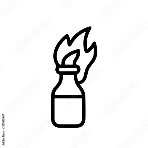Simple Outline Molotov Cocktail Bomb with Flame Line Art Icon