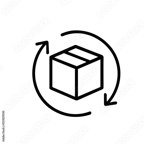Minimalist Outline Package Box Rotation Arrow Recycle Sign Icon