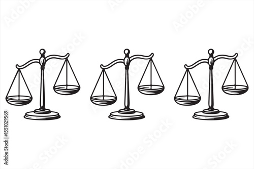 Trio of Legal Balance Scale Icons in Hand-Drawn Style