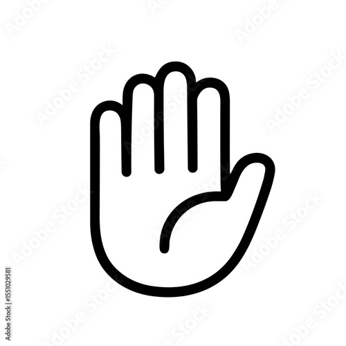 Simple Outline Hand Gesture Stop Sign Symbol Icon with Five Fingers