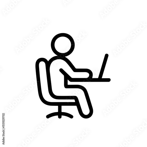 Simple Line Drawing Person Working at Desk with Laptop Icon