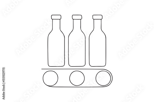 Bottles on Conveyor continuous one line drawing minimalism design