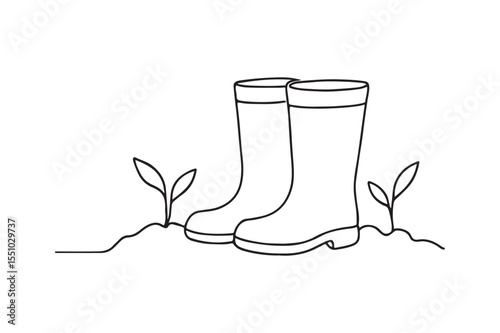 Boots in Compost Field continuous one line drawing minimalism design