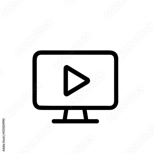 Line Art Simple Computer Monitor Play Button Media Icon