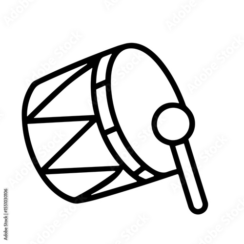 Handdrawn Outline Traditional Drum Instrument with Stick Musical Equipment Icon