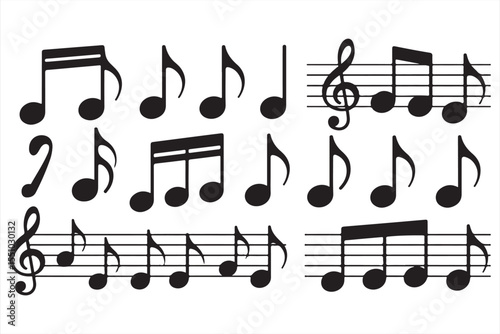  Dynamic Music Staff Flow with Treble Clefs and Notes