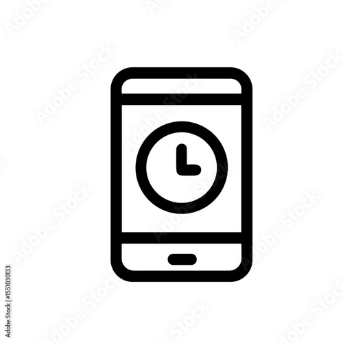 Simple Line Style Mobile Phone with Clock Time Management Icon