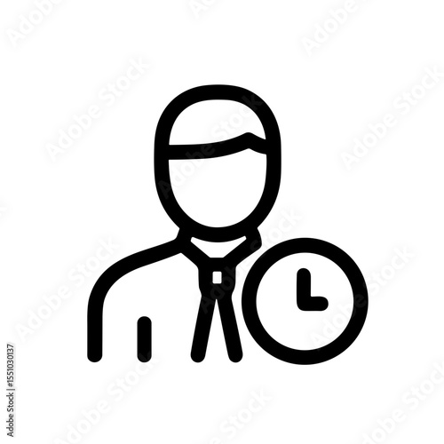 Thin Line Style Businessman with Clock Time Management Icon Illustration