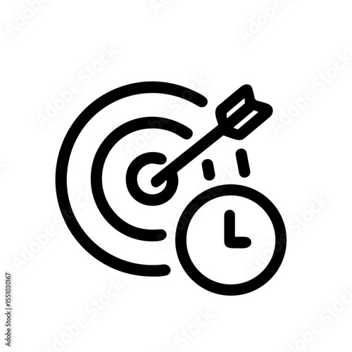 Handdrawn Outline Target Arrow Clock Symbol Time Management Icon