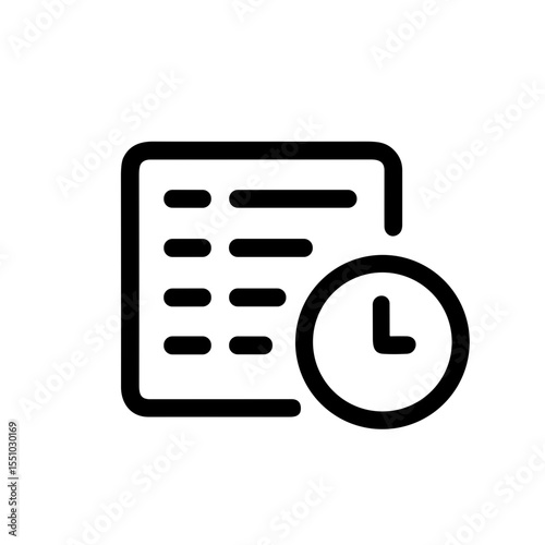 Outline Simple Schedule with Clock Icon for Reminder and Planning