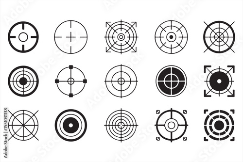 Tactical Crosshair and Dotted Target Icon Set in Vector Format