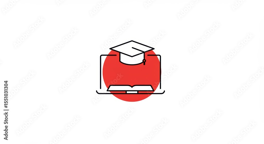 Fototapeta premium Online Education: Graduation Cap and Book Icon