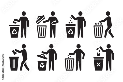 Waste and recycling icons for public signage and instructions