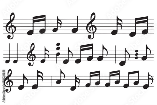 Black Vector Icons of Music Notes and Clefs