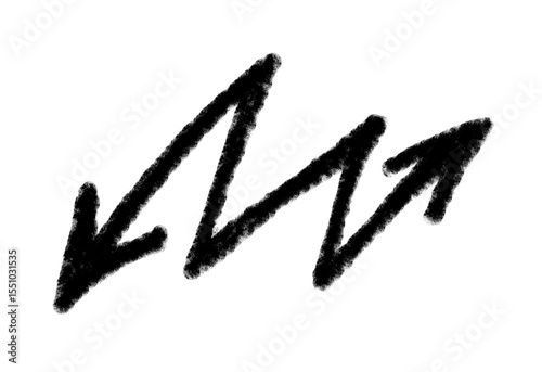 Arrow grunge vector icon. Arrow grunge doodle line. Arrow chalk vector, zigzag wave.