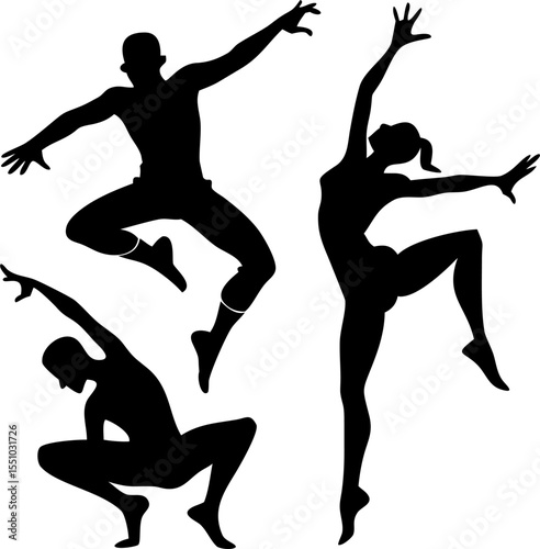 Silhouettes of Ballet and Hip-Hop Dancers in Motion – Vector Set