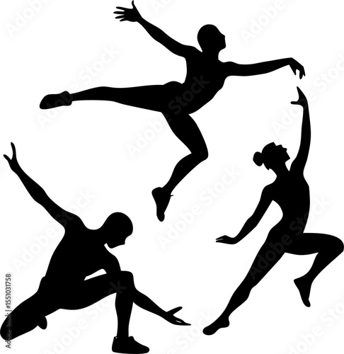 Silhouettes of Ballet and Hip-Hop Dancers in Motion – Vector Set