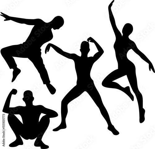 Silhouettes of Ballet and Hip-Hop Dancers in Motion – Vector Set
